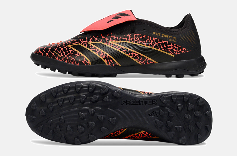 Chuteira Society Adidas Predator Elite Fold-Over Tongue TF - Preta, Laranja e Dourada - vista traseira