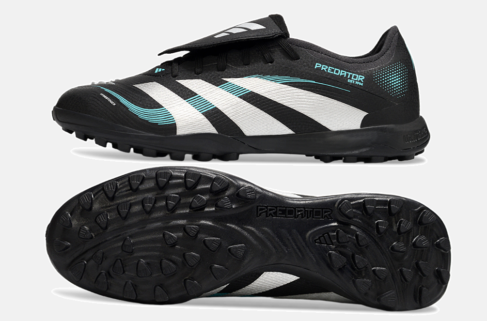 Chuteira Society Adidas Predator Elite Fold-Over Tongue TF - Preta, Prata e Azul - vista traseira