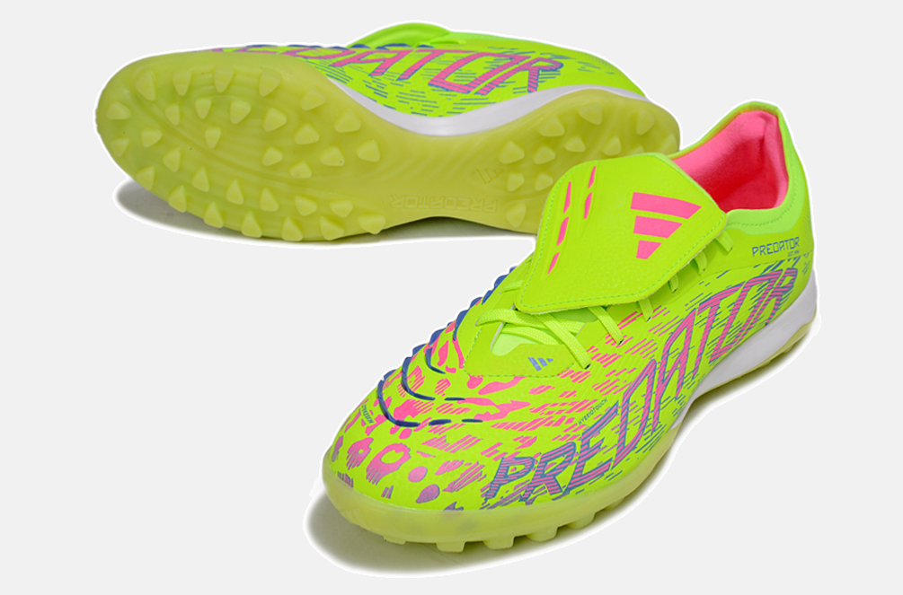 Chuteira Society Adidas Predator Elite Fold-Over Tongue TF - Verde, Rosa e Roxa - detalhe
