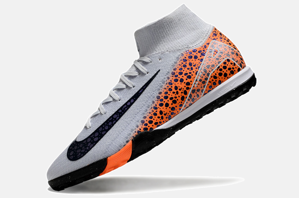 Chuteira Society Nike Air Zoom Mercurial Superfly 10 Elite TF - Cinza e Laranja - vista traseira