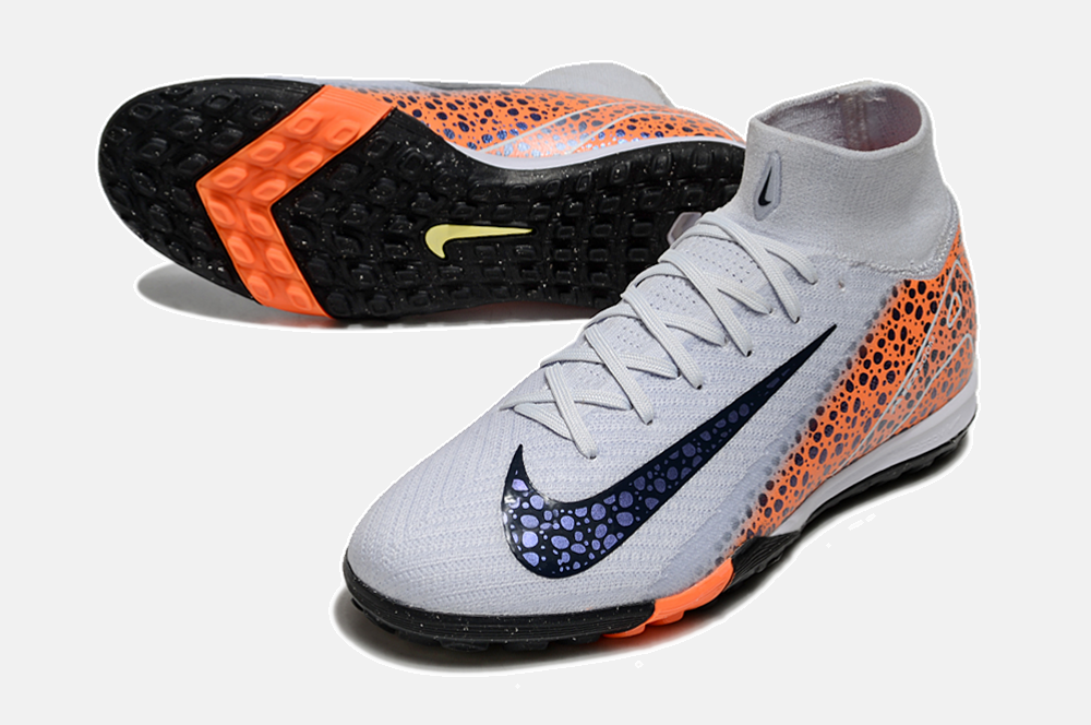 Chuteira Society Nike Air Zoom Mercurial Superfly 10 Elite TF - Cinza e Laranja - detalhe