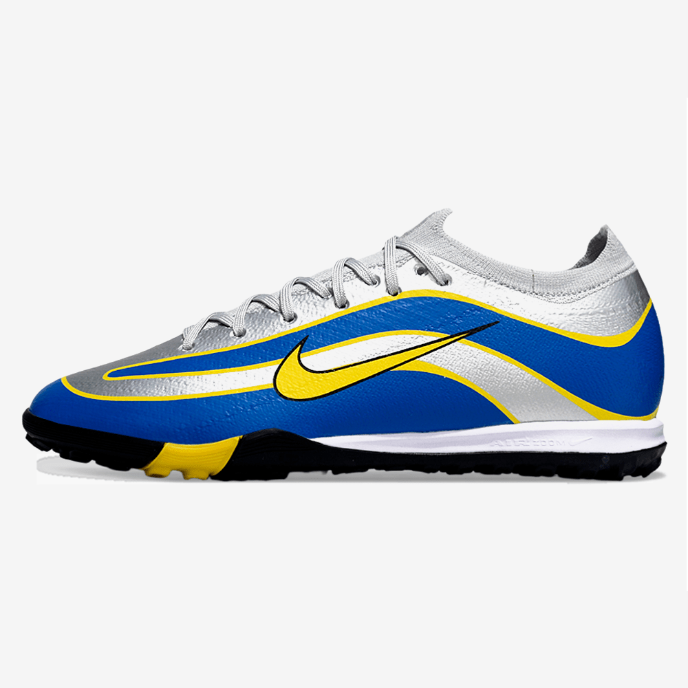 Chuteira Society Nike Air Zoom Mercurial Vapor 16 Elite R9 TF - Cinza, Azul e Amarela - Tevo Sports SPORT*