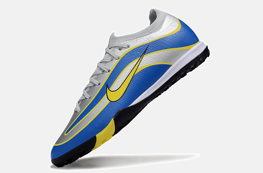Chuteira Society Nike Air Zoom Mercurial Vapor 16 Elite R9 TF - Cinza, Azul e Amarela - Tevo Sports SPORT*