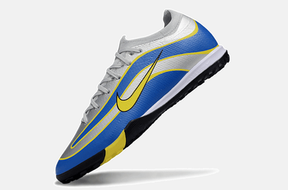 Chuteira Society Nike Air Zoom Mercurial Vapor 16 Elite R9 TF - Cinza, Azul e Amarela - Tevo Sports SPORT*