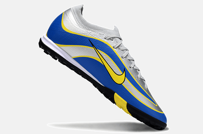 Chuteira Society Nike Air Zoom Mercurial Vapor 16 Elite R9 TF - Cinza, Azul e Amarela - Tevo Sports SPORT*