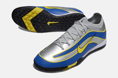 Chuteira Society Nike Air Zoom Mercurial Vapor 16 Elite R9 TF - Cinza, Azul e Amarela - Tevo Sports SPORT*