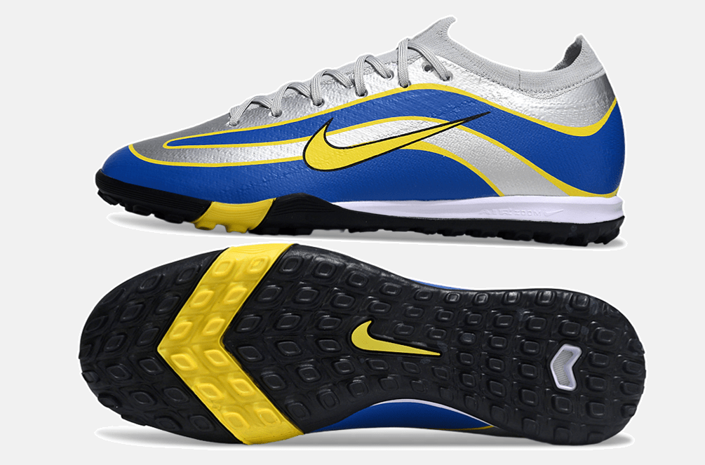 Chuteira Society Nike Air Zoom Mercurial Vapor 16 Elite R9 TF - Cinza, Azul e Amarela - Tevo Sports SPORT*