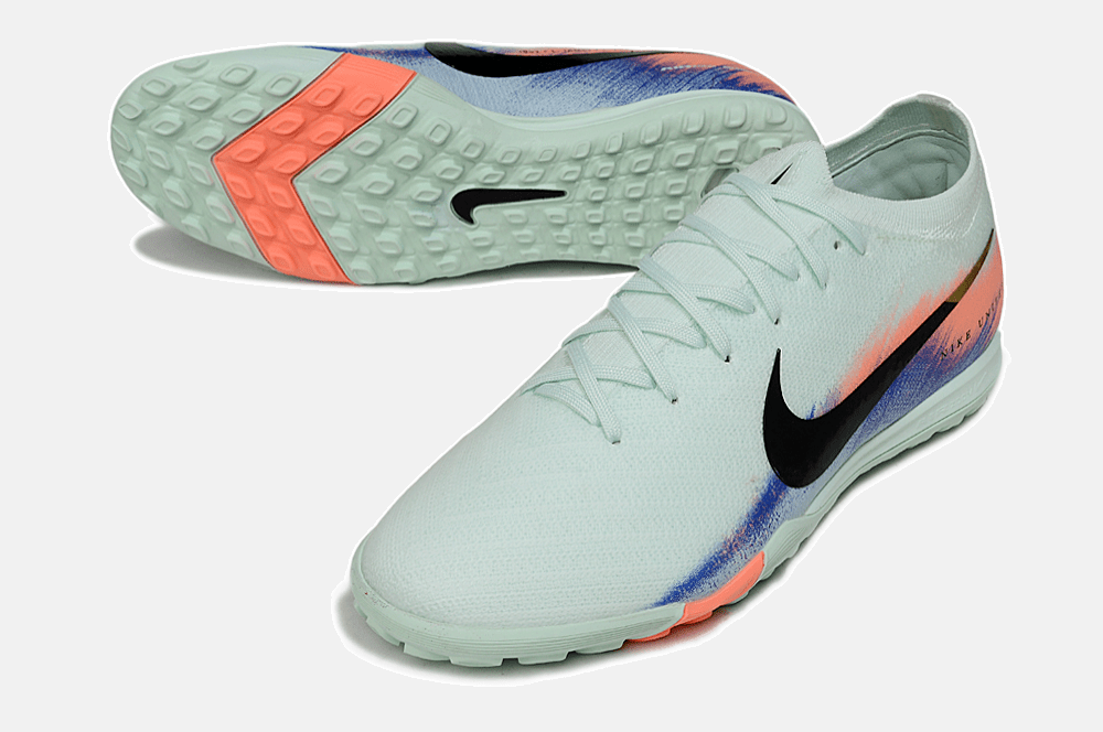 Chuteira Society Nike Air Zoom Mercurial Vapor 16 Elite TF - Branca, Azul e Laranja - Tevo Sports SPORT*