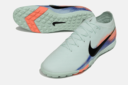 Chuteira Society Nike Air Zoom Mercurial Vapor 16 Elite TF - Branca, Azul e Laranja - Tevo Sports SPORT*