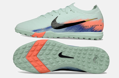 Chuteira Society Nike Air Zoom Mercurial Vapor 16 Elite TF - Branca, Azul e Laranja - Tevo Sports SPORT*