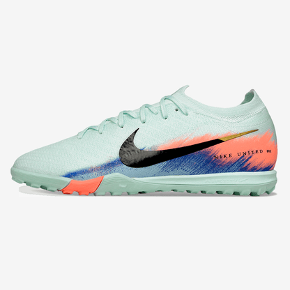 Chuteira Society Nike Air Zoom Mercurial Vapor 16 Elite TF - Branca, Azul e Laranja - Tevo Sports SPORT*