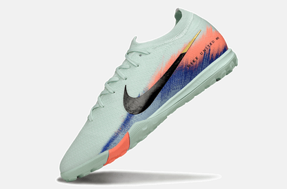 Chuteira Society Nike Air Zoom Mercurial Vapor 16 Elite TF - Branca, Azul e Laranja - Tevo Sports SPORT*