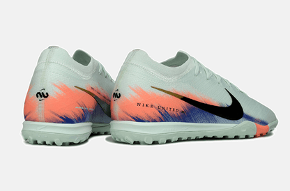 Chuteira Society Nike Air Zoom Mercurial Vapor 16 Elite TF - Branca, Azul e Laranja - Tevo Sports SPORT*