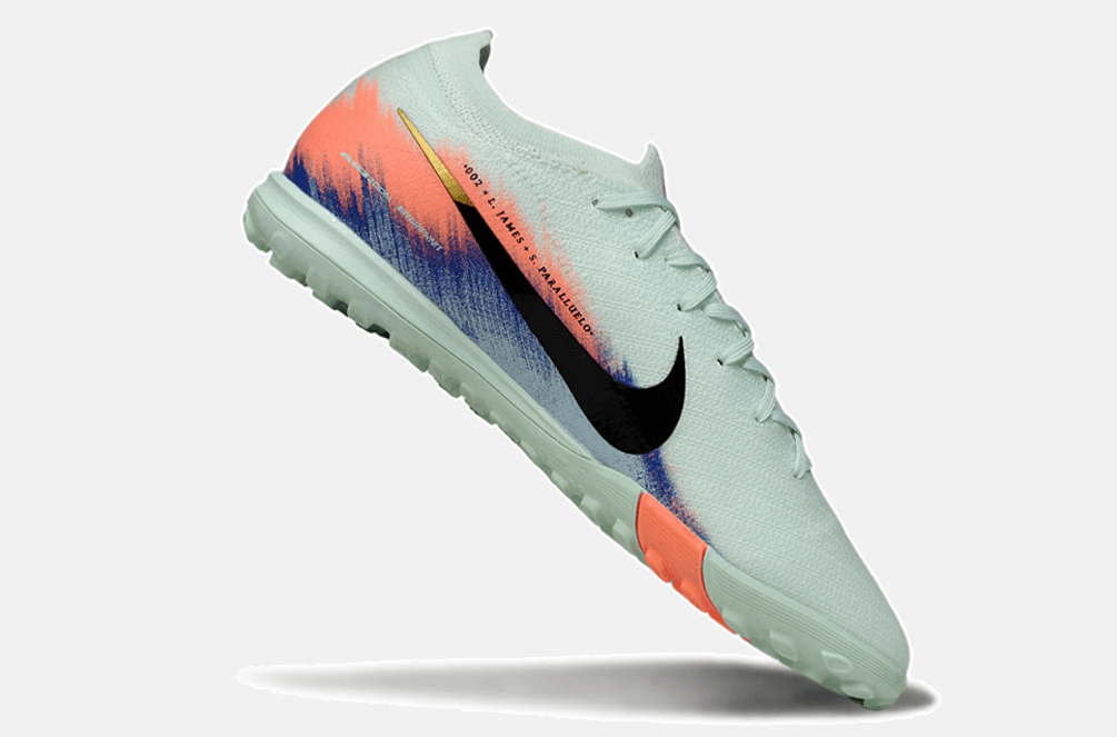 Chuteira Society Nike Air Zoom Mercurial Vapor 16 Elite TF - Branca, Azul e Laranja - Tevo Sports SPORT*