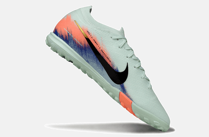 Chuteira Society Nike Air Zoom Mercurial Vapor 16 Elite TF - Branca, Azul e Laranja - Tevo Sports SPORT*