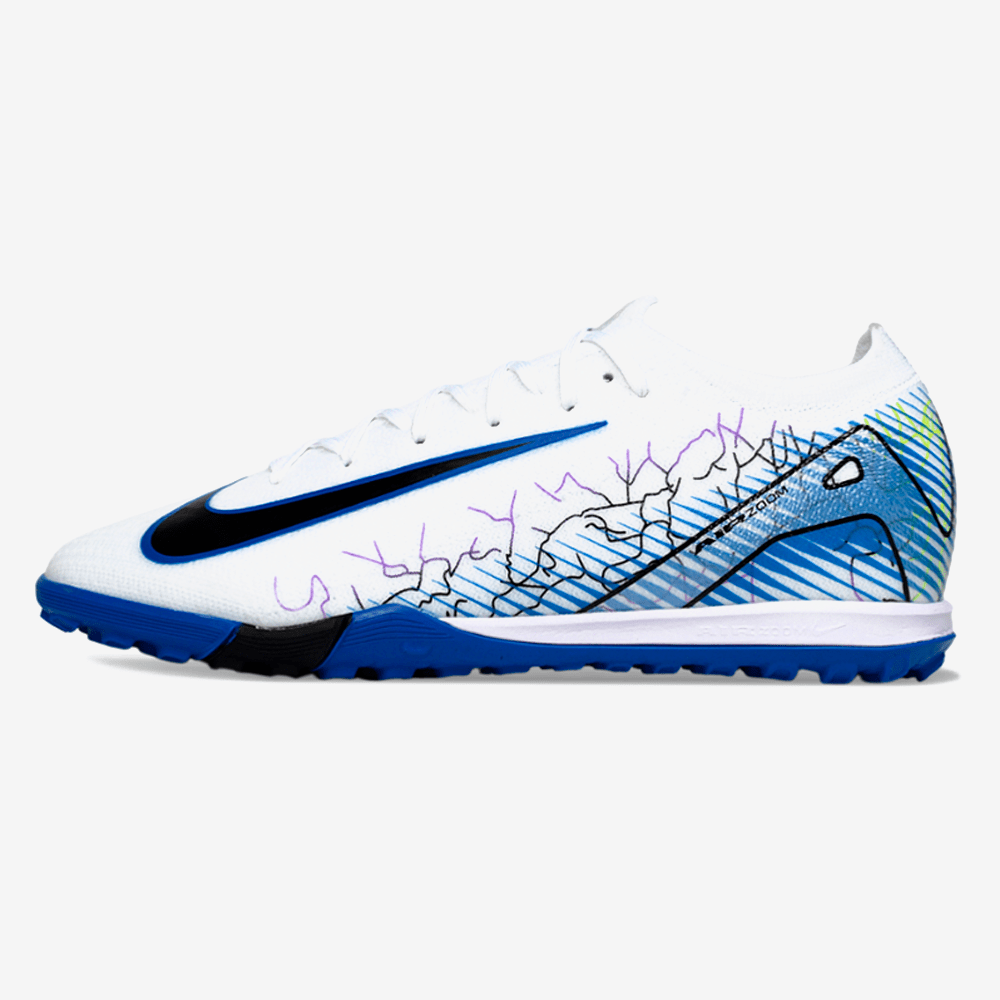 Chuteira Society Nike Air Zoom Mercurial Vapor 16 Elite TF - Branca, Azul e Preta - Tevo Sports SPORT*