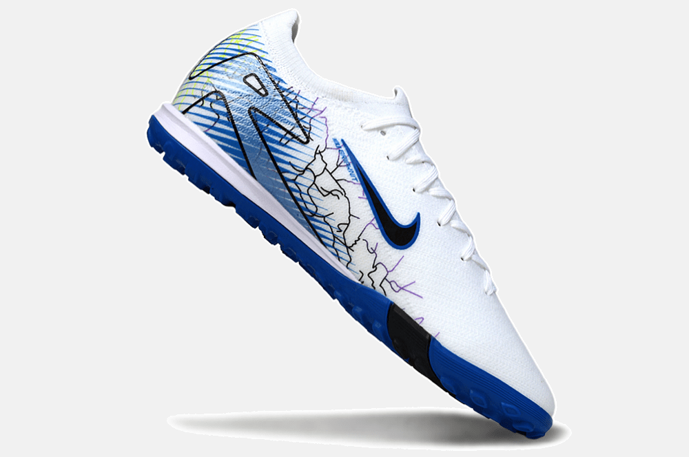 Chuteira Society Nike Air Zoom Mercurial Vapor 16 Elite TF - Branca, Azul e Preta - Tevo Sports SPORT*