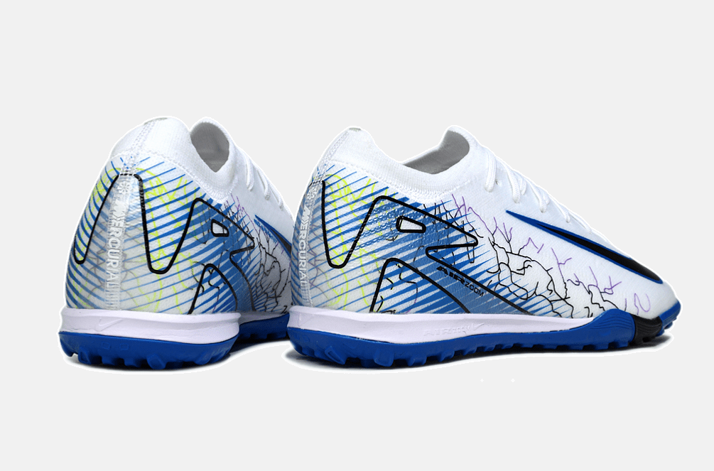Chuteira Society Nike Air Zoom Mercurial Vapor 16 Elite TF - Branca, Azul e Preta - Tevo Sports SPORT*