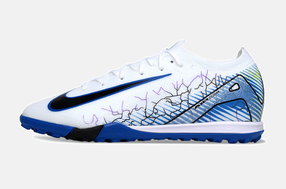 Chuteira Society Nike Air Zoom Mercurial Vapor 16 Elite TF - Branca, Azul e Preta - Tevo Sports SPORT*