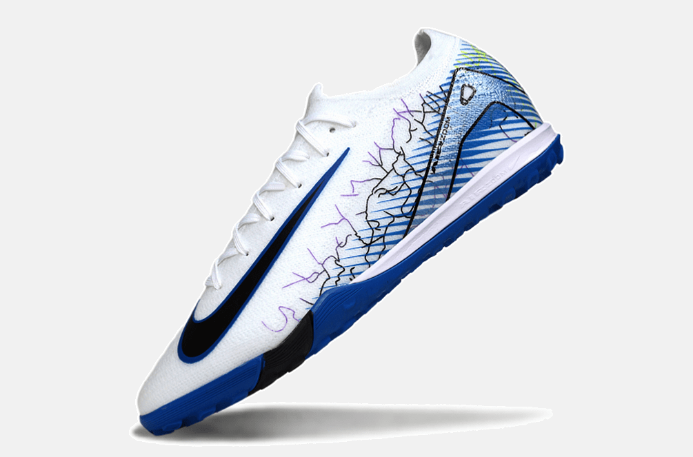 Chuteira Society Nike Air Zoom Mercurial Vapor 16 Elite TF - Branca, Azul e Preta - Tevo Sports SPORT*