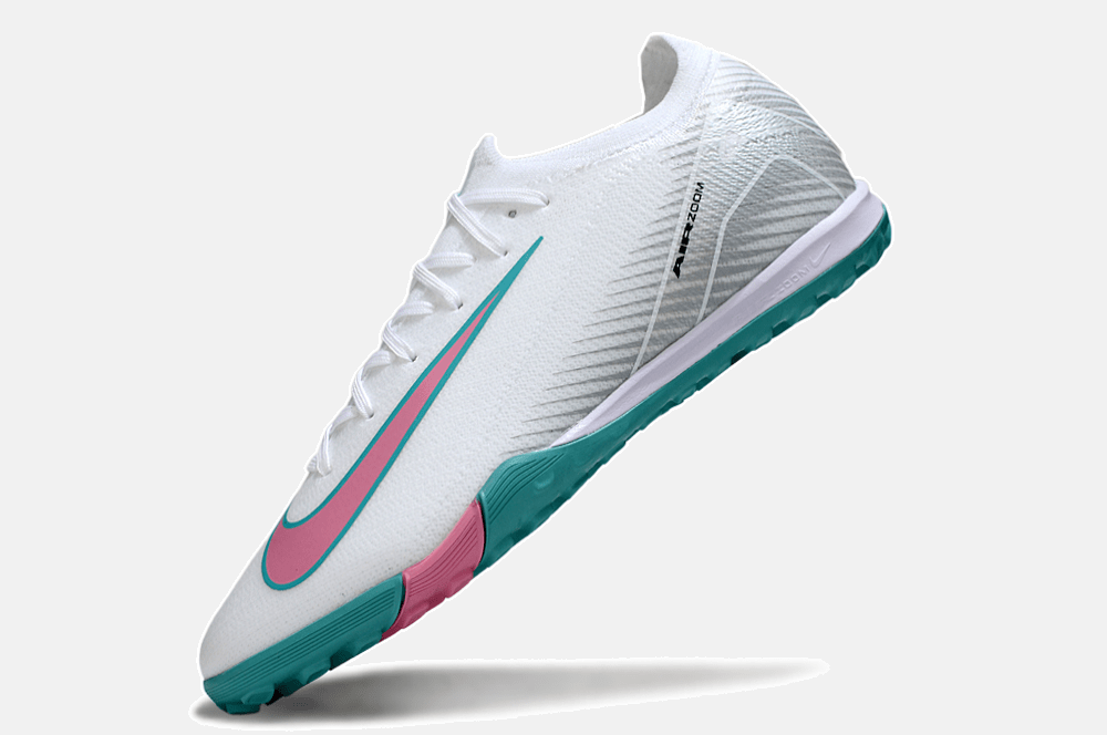 Chuteira Society Nike Air Zoom Mercurial Vapor 16 Elite TF - Branca, Azul e Rosa - Tevo Sports SPORT*