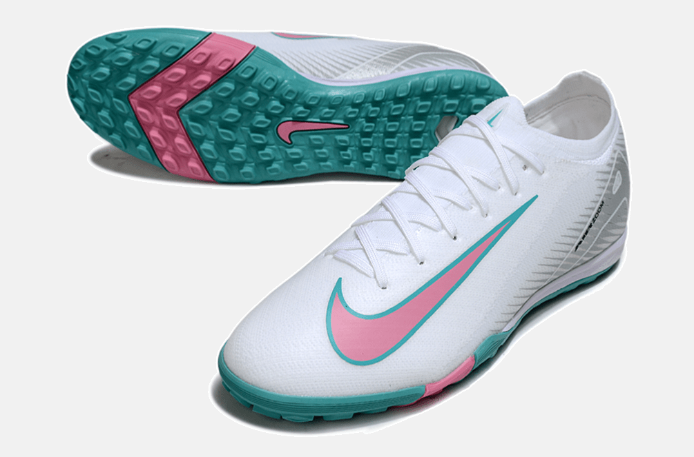 Chuteira Society Nike Air Zoom Mercurial Vapor 16 Elite TF - Branca, Azul e Rosa - Tevo Sports SPORT*