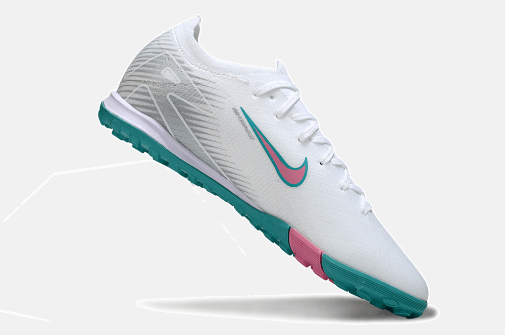 Chuteira Society Nike Air Zoom Mercurial Vapor 16 Elite TF - Branca, Azul e Rosa - Tevo Sports SPORT*