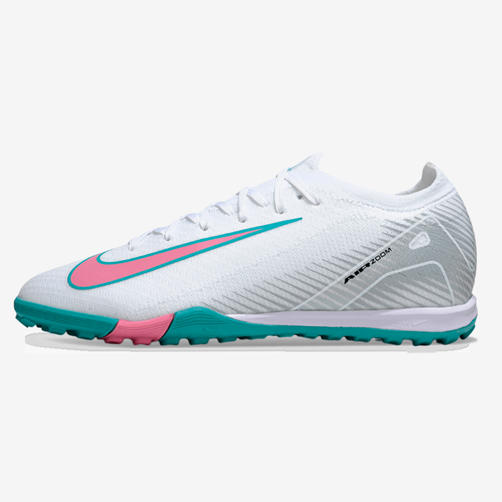 Chuteira Society Nike Air Zoom Mercurial Vapor 16 Elite TF - Branca, Azul e Rosa - Tevo Sports SPORT*