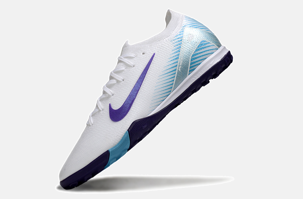 Chuteira Society Nike Air Zoom Mercurial Vapor 16 Elite TF - Branca, Azul e Roxa - imagem 5