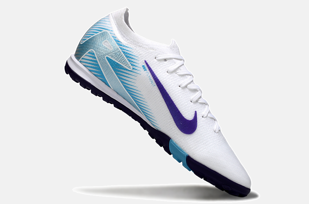 Chuteira Society Nike Air Zoom Mercurial Vapor 16 Elite TF - Branca, Azul e Roxa - imagem 6