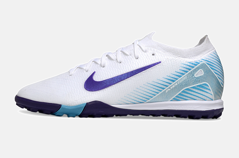Chuteira Society Nike Air Zoom Mercurial Vapor 16 Elite TF - Branca, Azul e Roxa - imagem 4