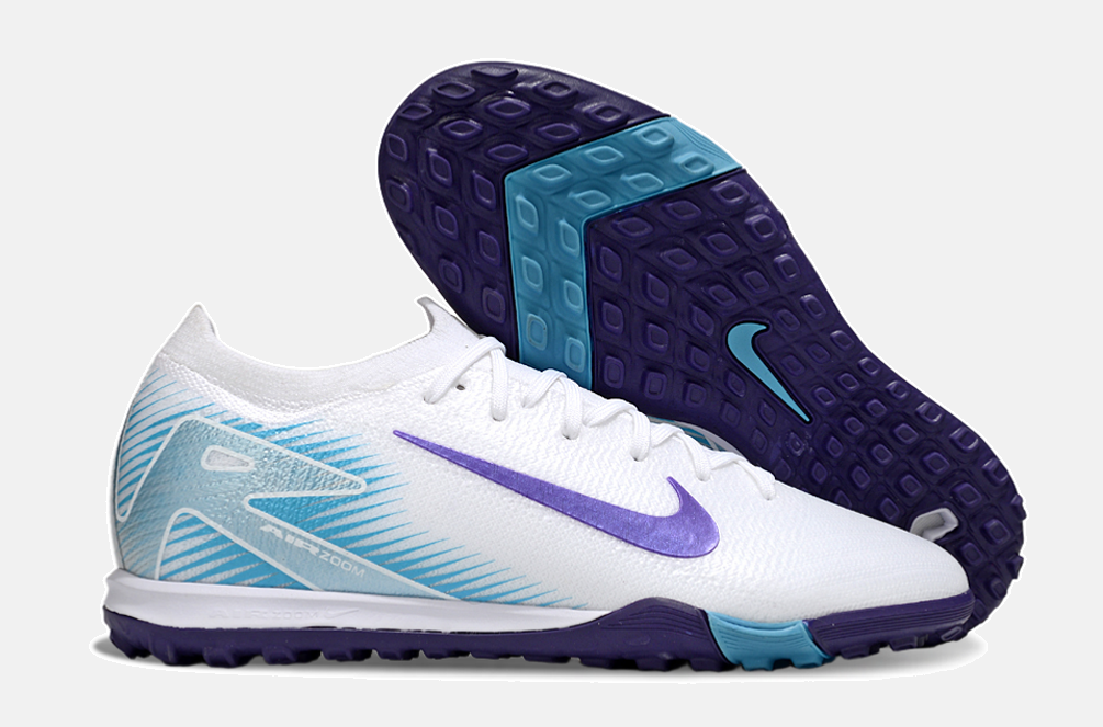 Chuteira Society Nike Air Zoom Mercurial Vapor 16 Elite TF - Branca, Azul e Roxa - imagem 8