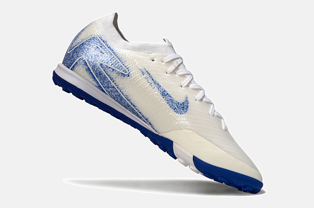 Chuteira Society Nike Air Zoom Mercurial Vapor 16 Elite TF - Branca e Azul - vista traseira