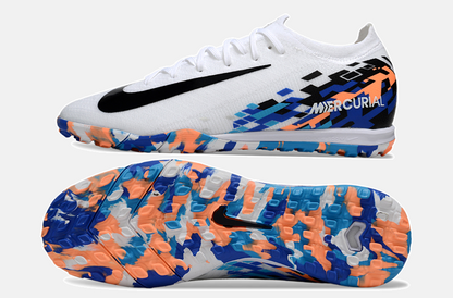Chuteira Society Nike Air Zoom Mercurial Vapor 16 Elite TF - Branca, Preta e Azul - vista traseira