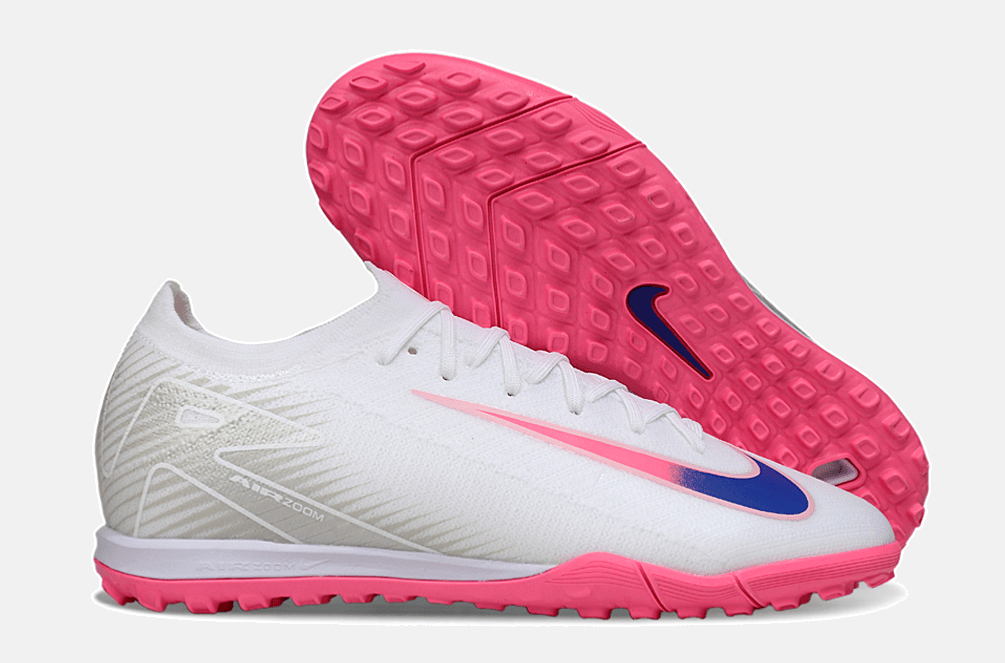 Chuteira Society Nike Air Zoom Mercurial Vapor 16 Elite TF - Branca, Rosa e Azul - Tevo Sports SPORT*