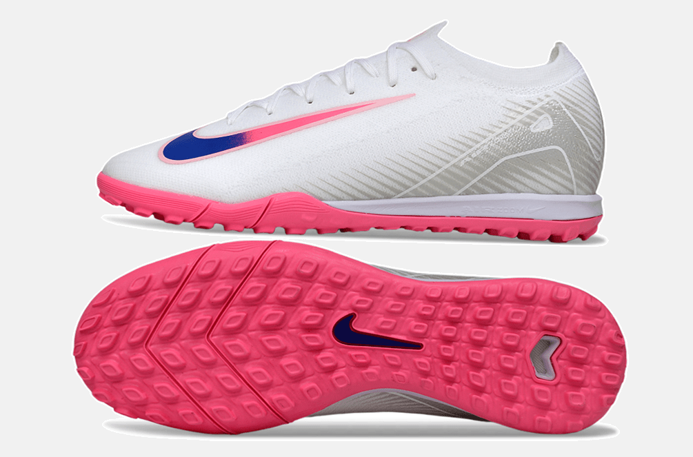 Chuteira Society Nike Air Zoom Mercurial Vapor 16 Elite TF - Branca, Rosa e Azul - Tevo Sports SPORT*
