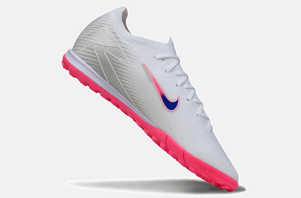 Chuteira Society Nike Air Zoom Mercurial Vapor 16 Elite TF - Branca, Rosa e Azul - Tevo Sports SPORT*