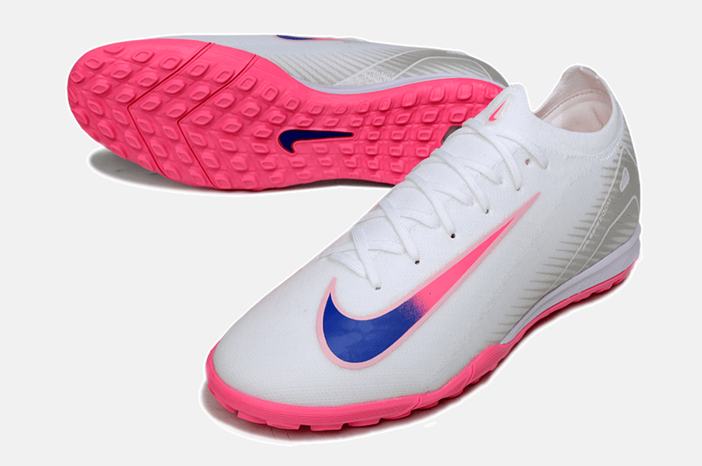 Chuteira Society Nike Air Zoom Mercurial Vapor 16 Elite TF - Branca, Rosa e Azul - Tevo Sports SPORT*