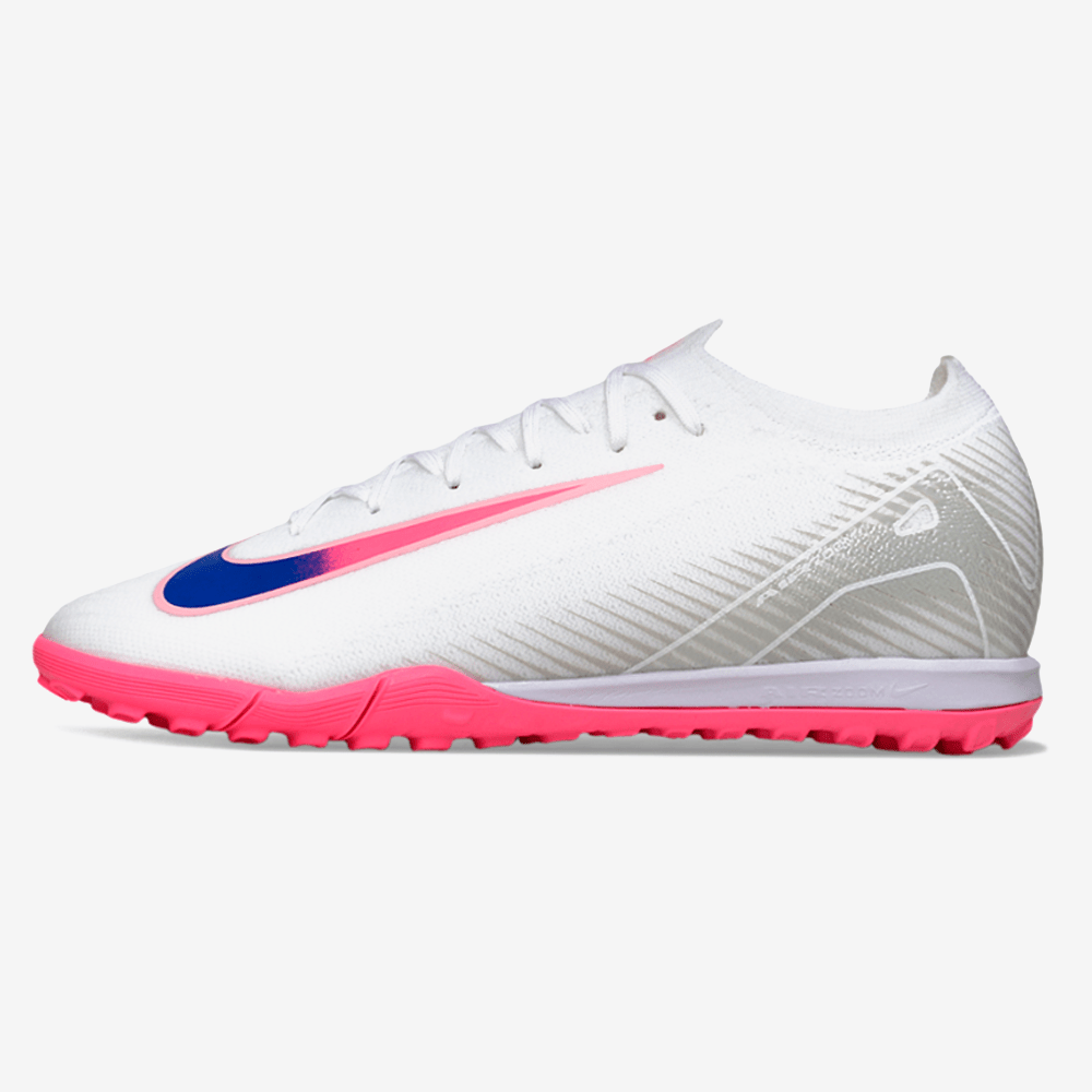 Chuteira Society Nike Air Zoom Mercurial Vapor 16 Elite TF - Branca, Rosa e Azul - Tevo Sports SPORT*
