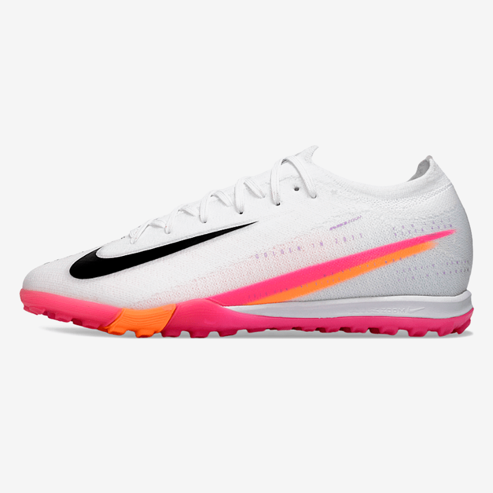 Chuteira Society Nike Air Zoom Mercurial Vapor 16 Elite TF - Branca, Rosa e Laranja - Tevo Sports SPORT*