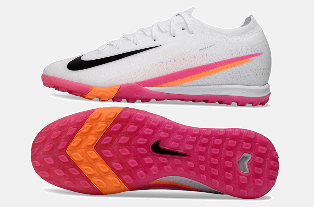 Chuteira Society Nike Air Zoom Mercurial Vapor 16 Elite TF - Branca, Rosa e Laranja - Tevo Sports SPORT*