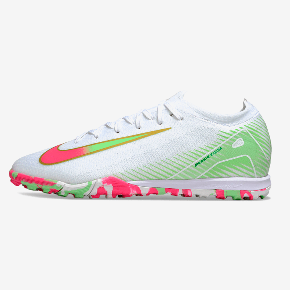 Chuteira Society Nike Air Zoom Mercurial Vapor 16 Elite TF - Branca, Verde e Rosa - Tevo Sports SPORT*