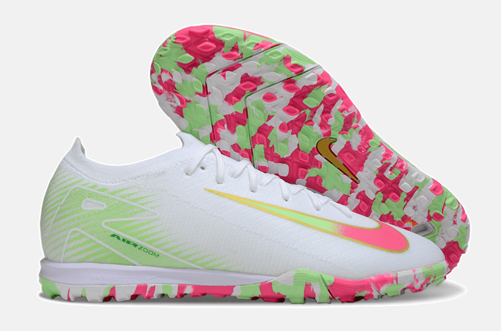 Chuteira Society Nike Air Zoom Mercurial Vapor 16 Elite TF - Branca, Verde e Rosa - Tevo Sports SPORT*