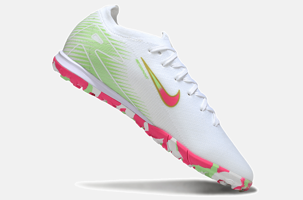 Chuteira Society Nike Air Zoom Mercurial Vapor 16 Elite TF - Branca, Verde e Rosa - Tevo Sports SPORT*