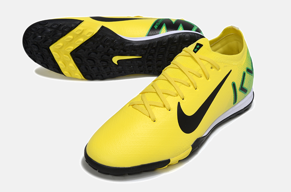 Chuteira Society Nike Air Zoom Mercurial Vapor 16 Killian Mbappe Elite TF - Amarela, Verde e Preta - detalhe