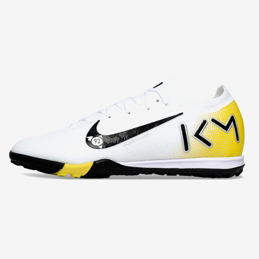 Chuteira Society Nike Air Zoom Mercurial Vapor 16 Kylian Mbappe Elite TF - Branca, Amarela e Preta - Tevo Sports SPORT*