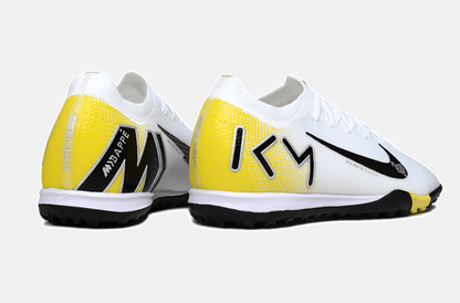 Chuteira Society Nike Air Zoom Mercurial Vapor 16 Kylian Mbappe Elite TF - Branca, Amarela e Preta - Tevo Sports SPORT*