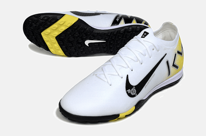 Chuteira Society Nike Air Zoom Mercurial Vapor 16 Kylian Mbappe Elite TF - Branca, Amarela e Preta - Tevo Sports SPORT*