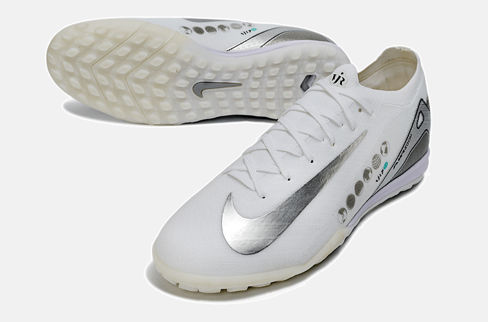 Chuteira Society Nike Air Zoom Mercurial Vapor 16 Vini JR Elite TF - Branca e Cinza - Tevo Sports SPORT*