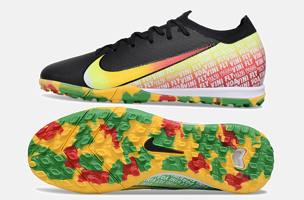 Chuteira Society Nike Air Zoom Mercurial Vapor 16 Vini Jr Elite TF - Preta, Verde e Amarela - Tevo Sports SPORT*